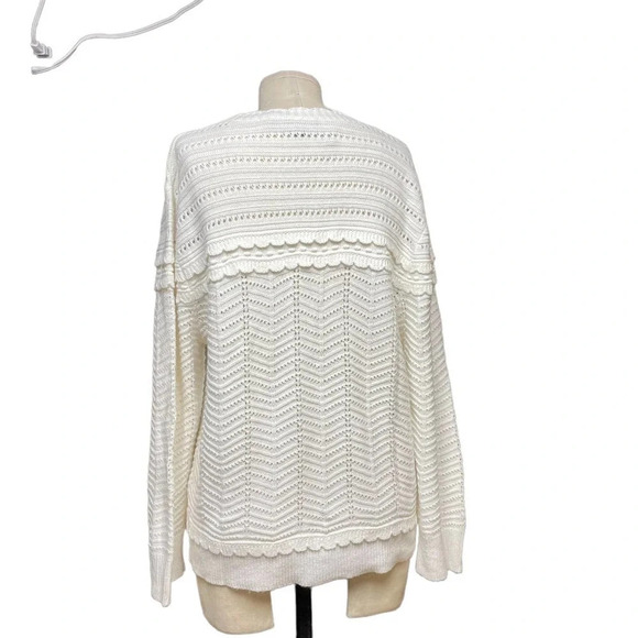 J. Crew Crewneck Scalloped Pointelle Sweater Ivory‎ Size XL - Picture 6 of 11